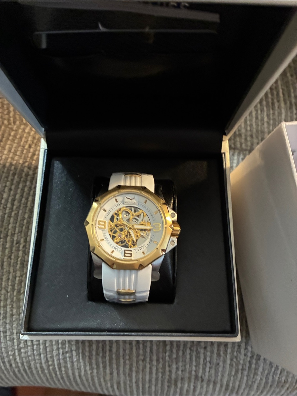 Gold & White Men's Automatic Skeleton Watch